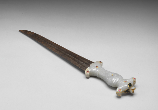 十八至十九世紀 玉嵌寶石柄短劍